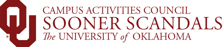 Interlocking OU, Campus Activities Council, Sooner Scandals, The University of Oklahoma website wordmark.