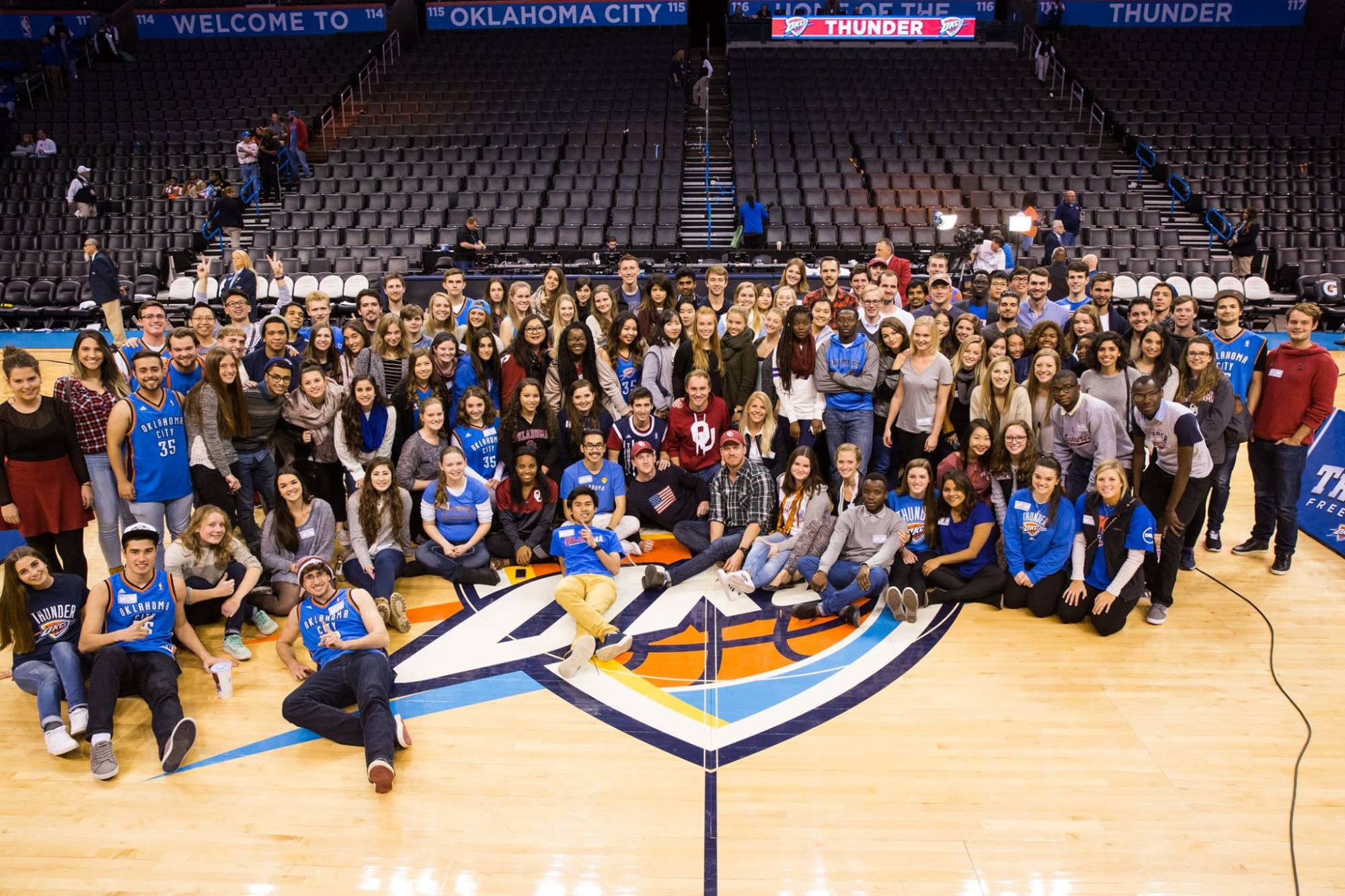 group of students at Thunder basketball game