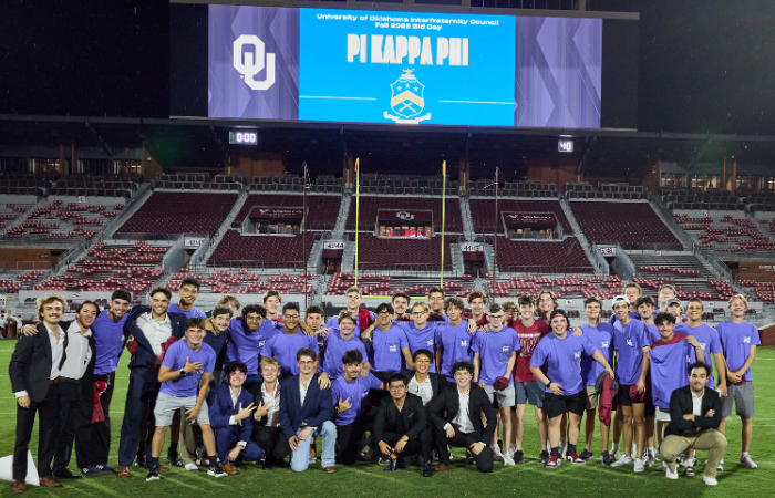 Pi Kappa Phi members pose for a group photo.