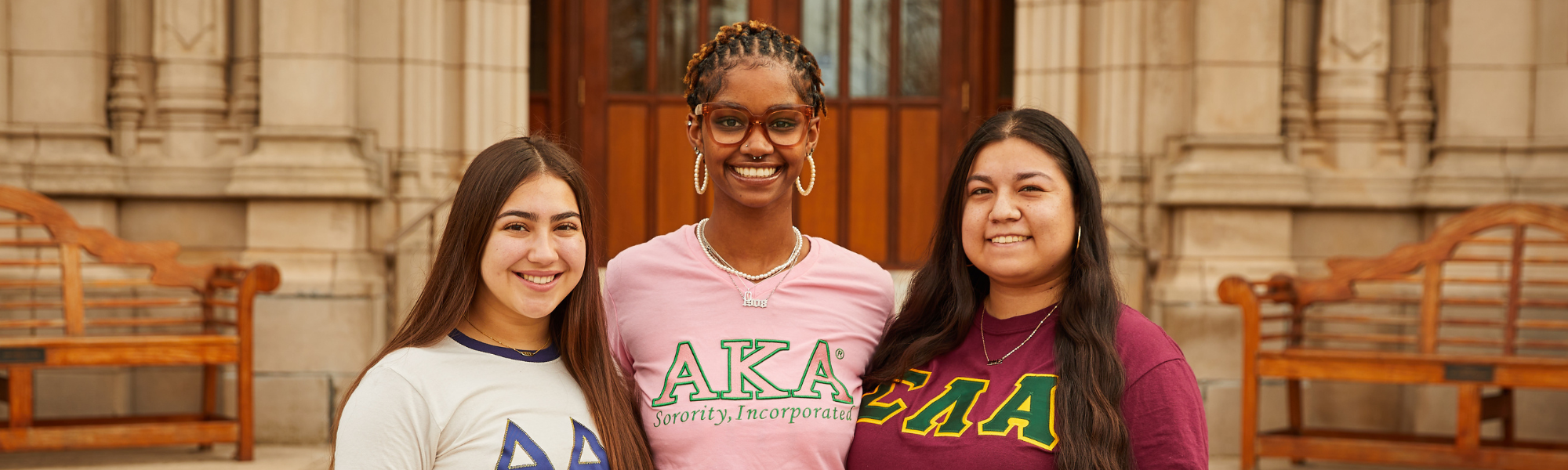 Photo of Greek Ambassadors in front of Evans Hall.