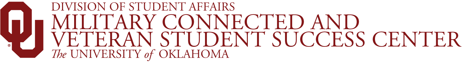 Interlocking OU, Division of Student Affairs, Military Connected and Veteran Student Success Center, The University of Oklahoma website wordmark.