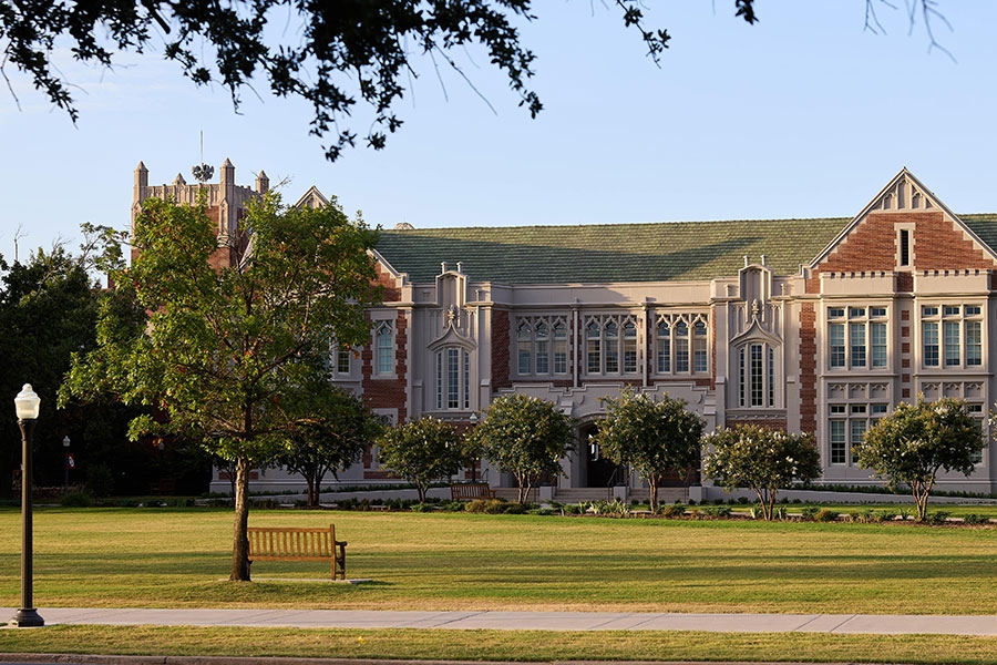 Boyd Lawn with the Jones Family Welcome Center in the background.