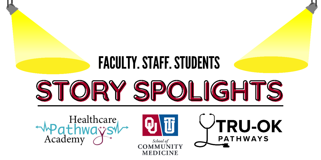 colorful, Faculty, staff, student, story spotlight, three logos, two huge spotlights