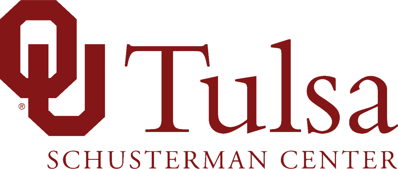 A crimson OU-Tulsa Schusterman Center logo