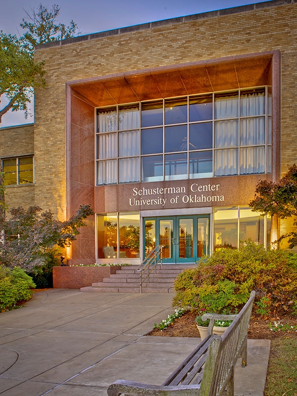 The entrance to the Schusterman Center on the University of Oklahoma Tulsa campus.