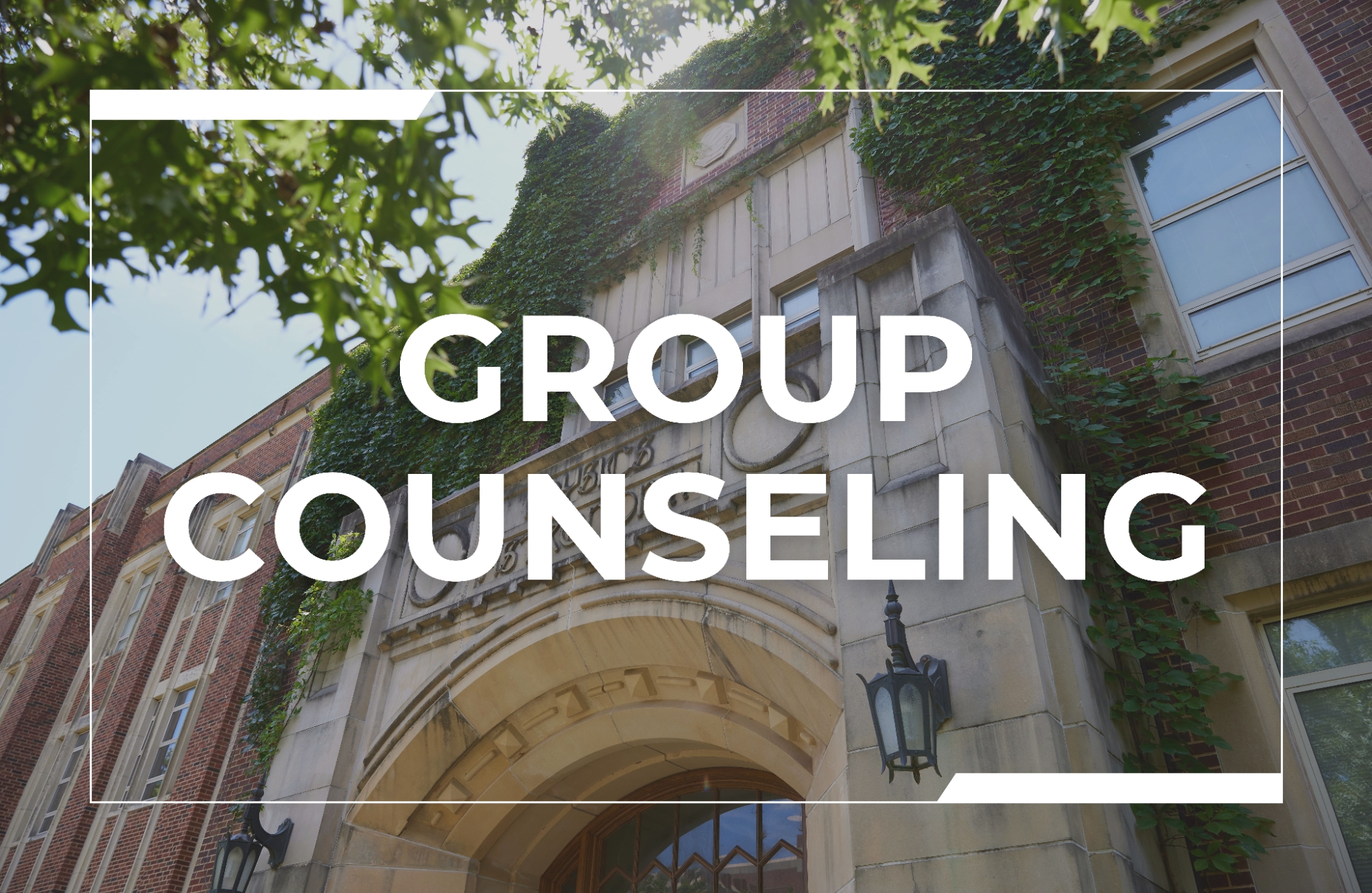 "Group Counseling" with Nielson Hall and trees in the background.