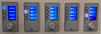 Volume control panel showing various inputs and lights