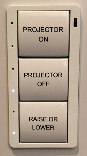 buttons with projector on, projector off, rain or lower