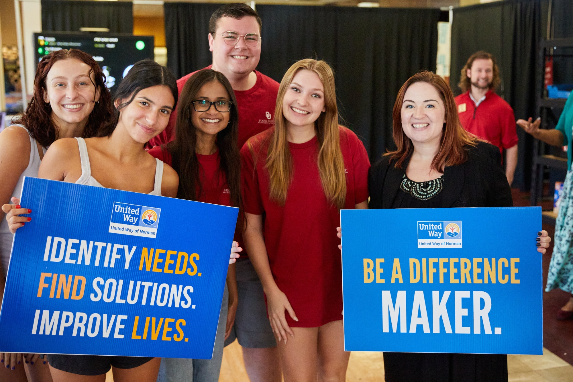 A group photo of volunteers at the OU Food Pantry during the United Way Campaign. 