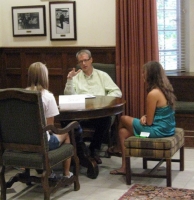 Two students meet their Faculty Mentor, Dr. Erik Braun, for their UNIV 1210 Faculty Mentoring course for Fall 2011