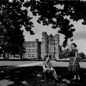 Old, black and white photo of the University of Oklahoma