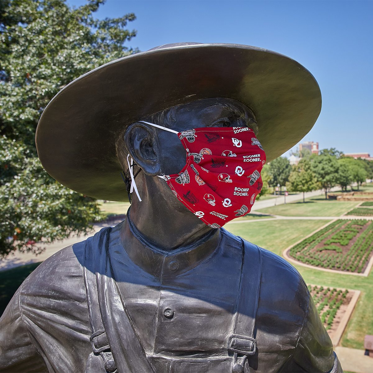OU Seed Sower wearing a cloth mask