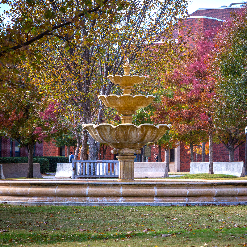 Fall foliage and a fountain on OU Campus