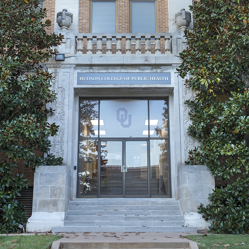 Photo OU Hudson College of Public Health front doors and building facade