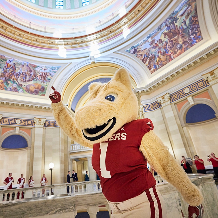 Boomer mascot poses under the capitol dome (decorative)