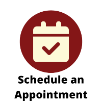 Icon of a calendar with a check mark over a crimson background. Icon links to WCOnline scheduling.